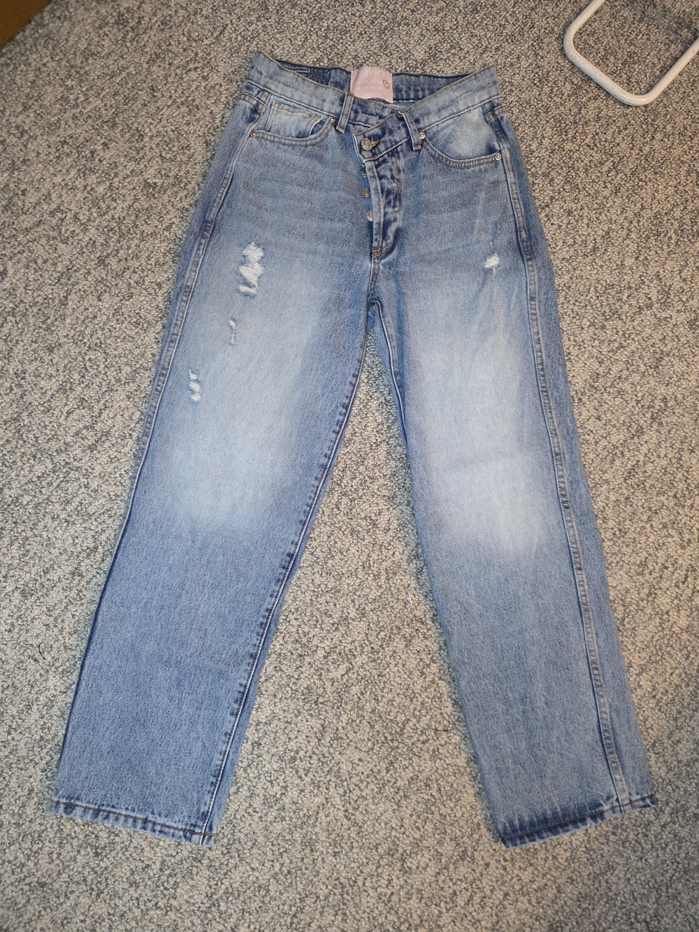 REVICE Light Blue Straight Leg Jeans with Distressed Details